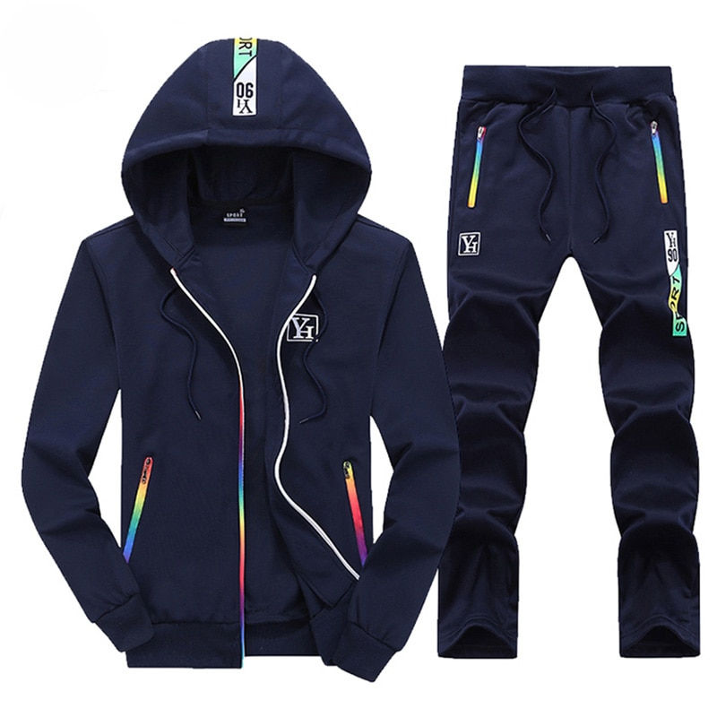 Thumbnail: Men Spring Autumn Sportswear 2 Piece Set Sporting Track Suits Jacket+Pant Hooded