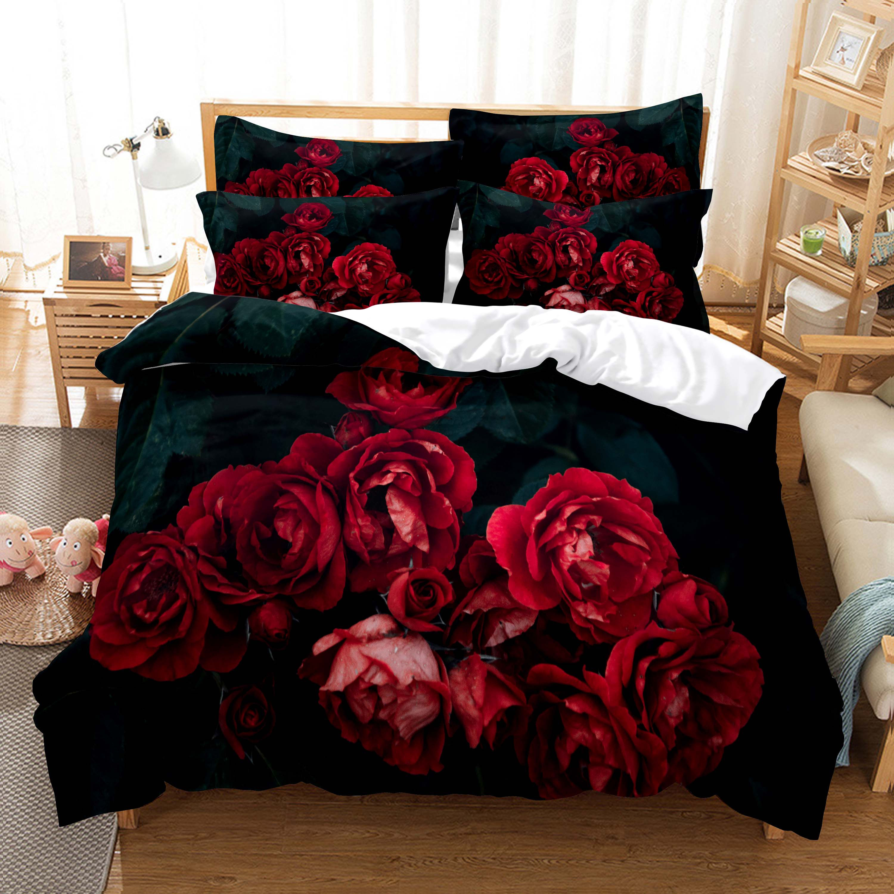 Rose Bedding Set Quilt/Duvet Cover Pillow Case 3D HD Double Full King Queen Twi