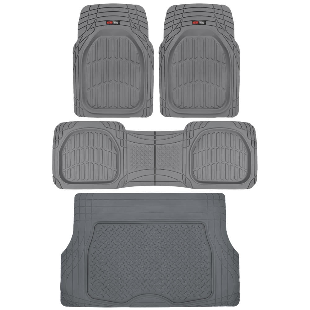 Motor Trend Original FlexTough Gray Rubber Car Floor Mats with Trunk Cargo Line
