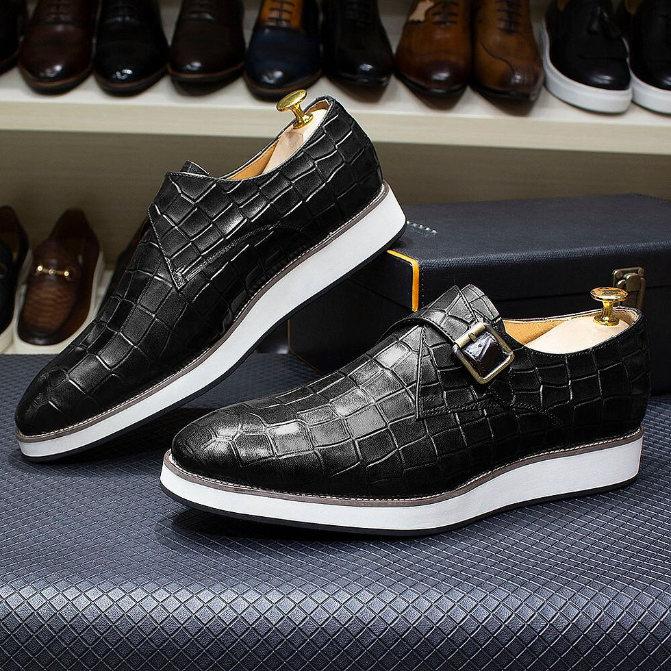 Thumbnail: Men's Leather Casual Shoes Crocodile Pattern Luxury Brand Handmade Single Buckl