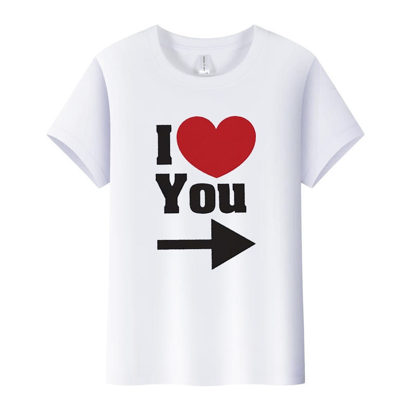 Thumbnail: I Love You Heart Arrow Print Couple T Shirt Short Sleeve O Neck Loose King Quee