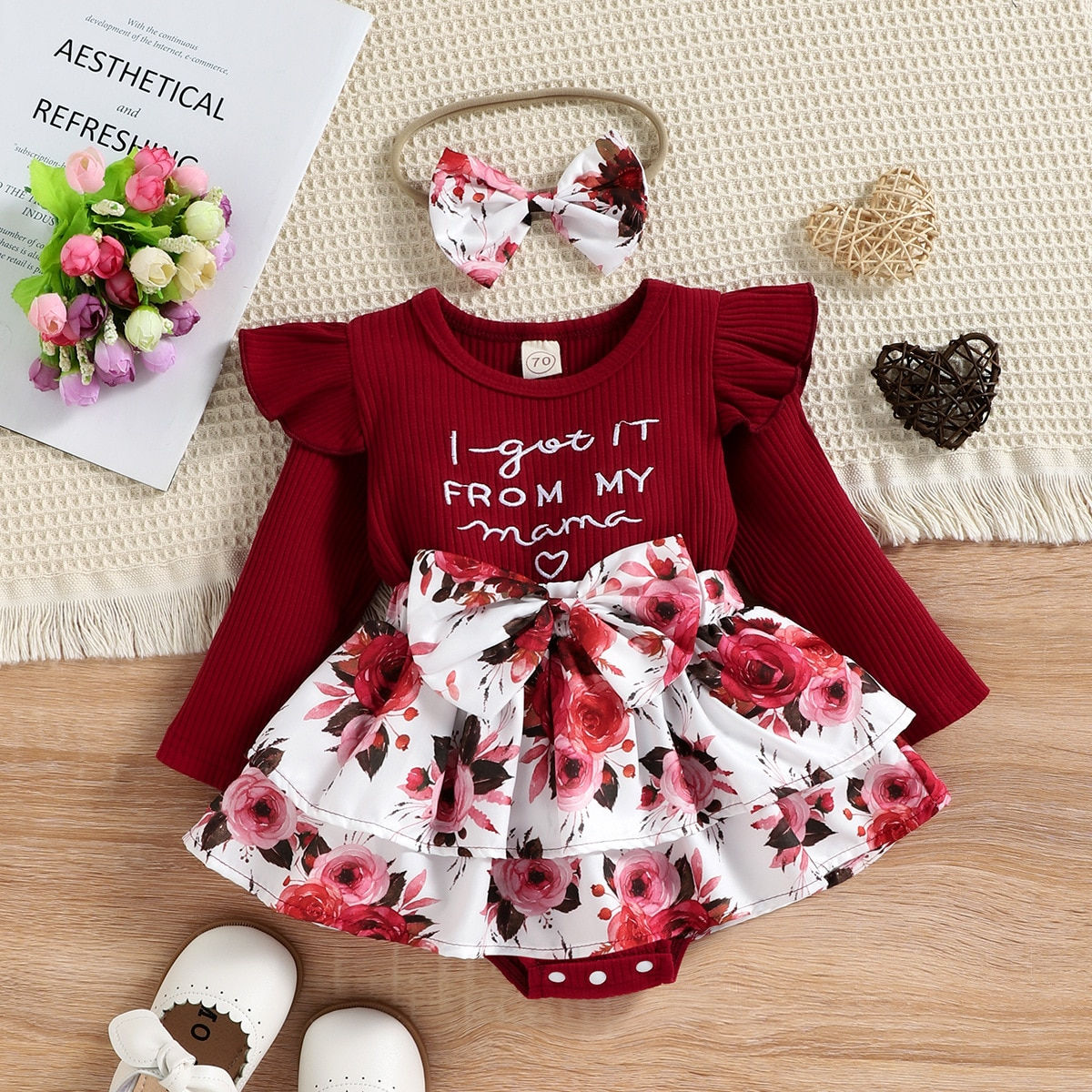 Fall Winter Newborn Baby Girls Ruffle Clothes Children's Knitted Romper Floral 