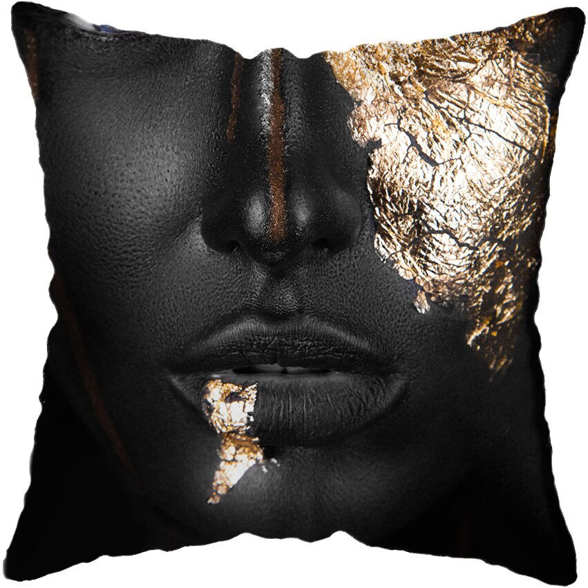 Miniature : 45*45CM Modern Living Room Black Gold African Lady Woman Style Look Art Deco So
