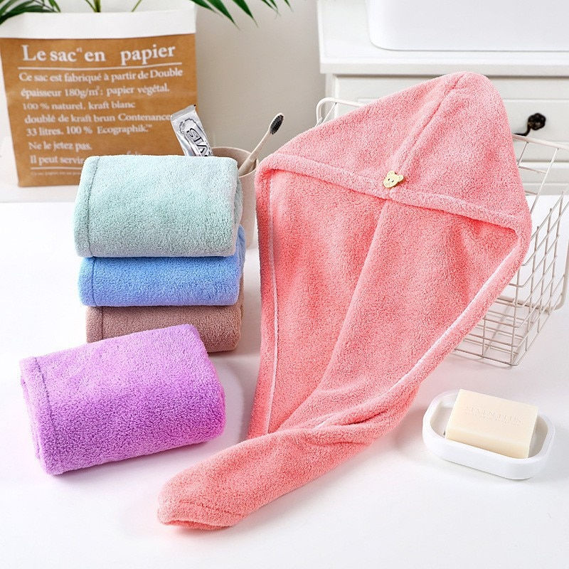 Thumbnail: Women Hair Drying Hat Quick-dry Microfiber Hair Towel Cap Hat Bath Hat Solid To