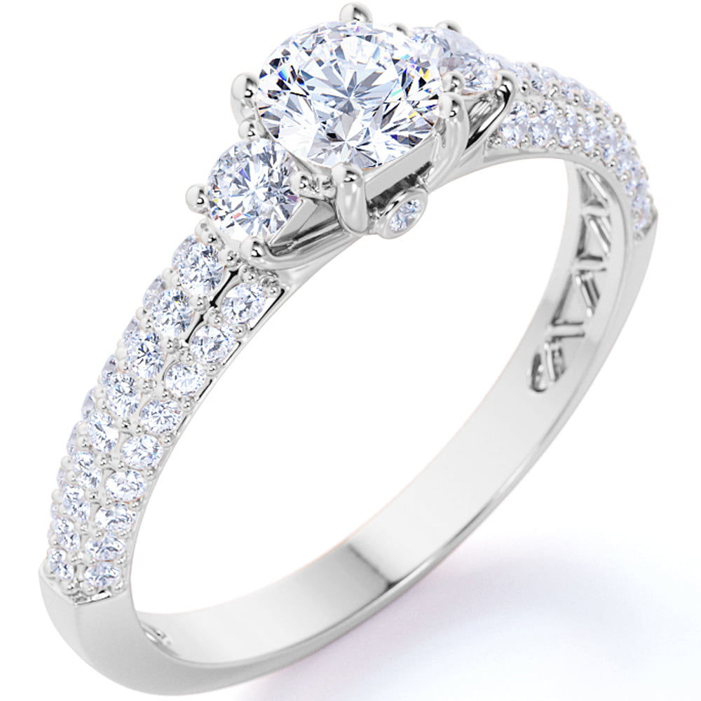 1.25 Carat Round Cut Moissanite Engagement Ring - Bridal Set - 3 Stone Ring - T