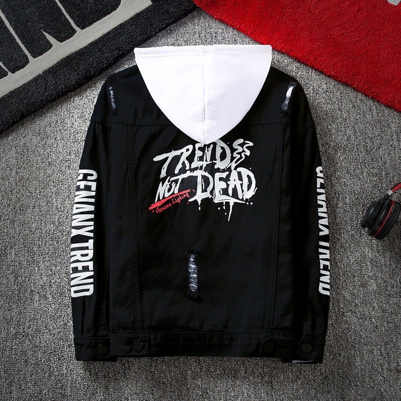 الصورة المصغرة: Spring 2020  Red Pink Black Jeans Jacket Men Slim Streetwear Ripped Denim Jacke