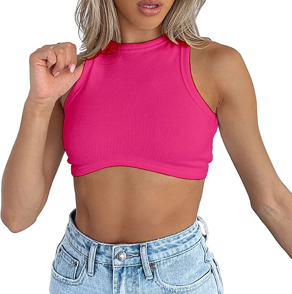 Thumbnail: Dwnval Sexy Sleeveless Crewneck Ribbed Knitted Tank Crop Tops for Women