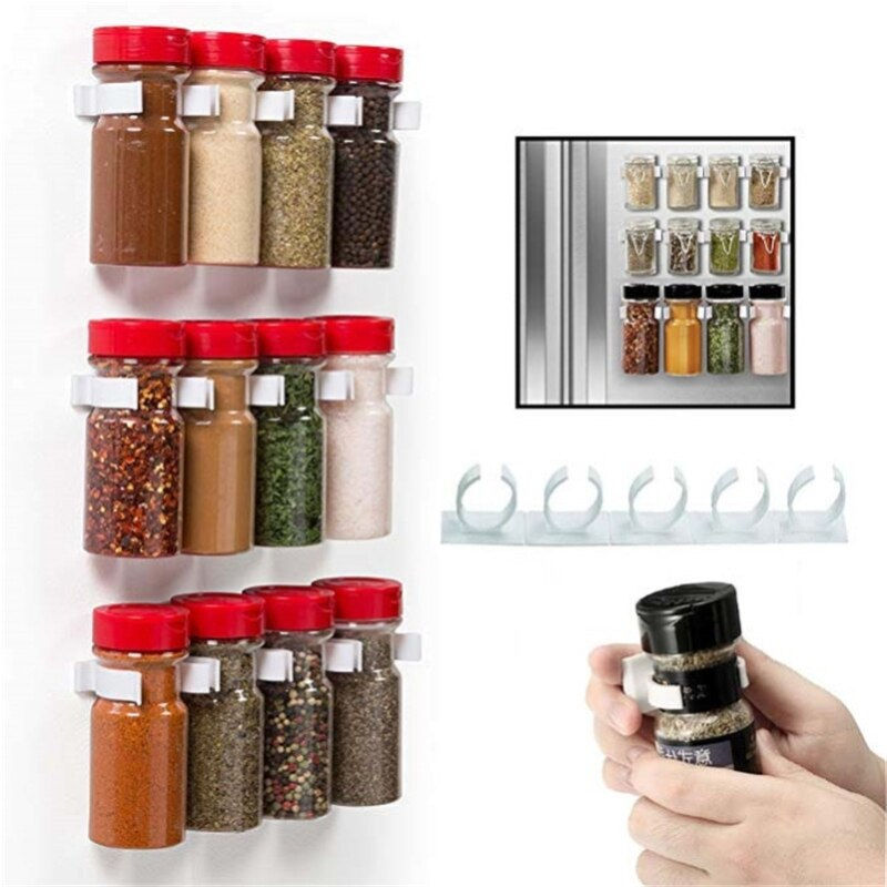 Thumbnail: 2/4PCS Kitchen Storage Clips Rack Wall Mount Spice Rack Seasoning Bottle Plasti