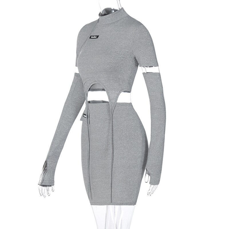 Thumbnail: Sexy Two Piece Set Mini Skirt and Crop Tops with Gloves Fall 2020 Women Clothin