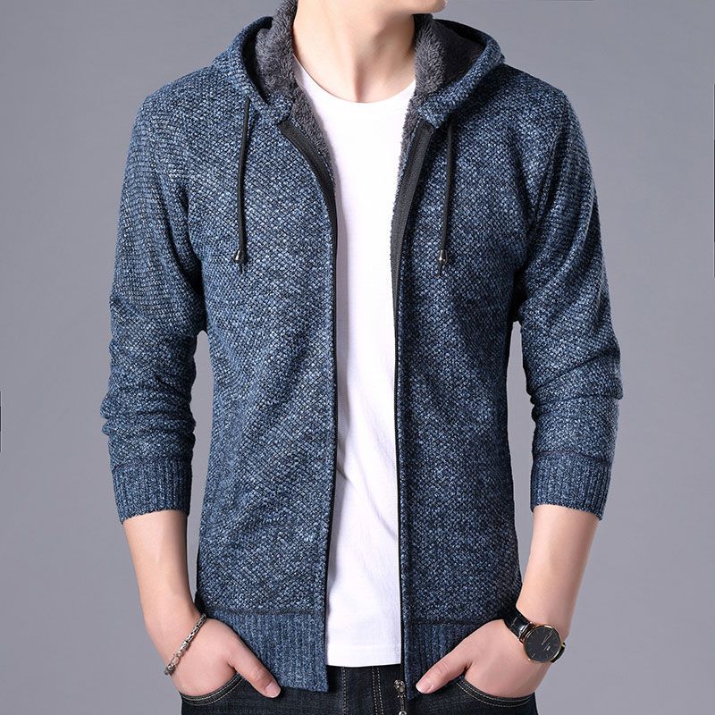 Thumbnail: Autumn Winter Jacket Men Warm Cashmere Casual Wool Zipper Slim Fit Fleece Jacke