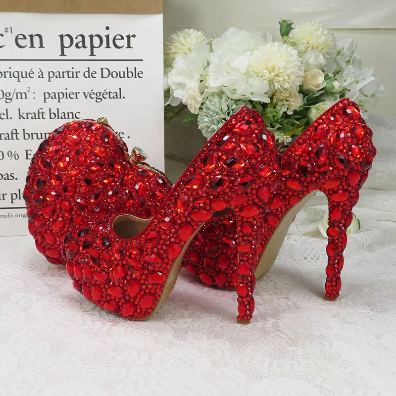 Miniatura: BaoYaFang Red rhinestone Women wedding shoes with matching bags Bride woman sho