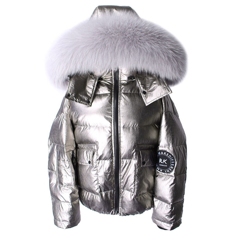 Thumbnail: Maomaokong 2022 Winter New Women Black Short Down Jacket Real Fox Fur Collar Ho