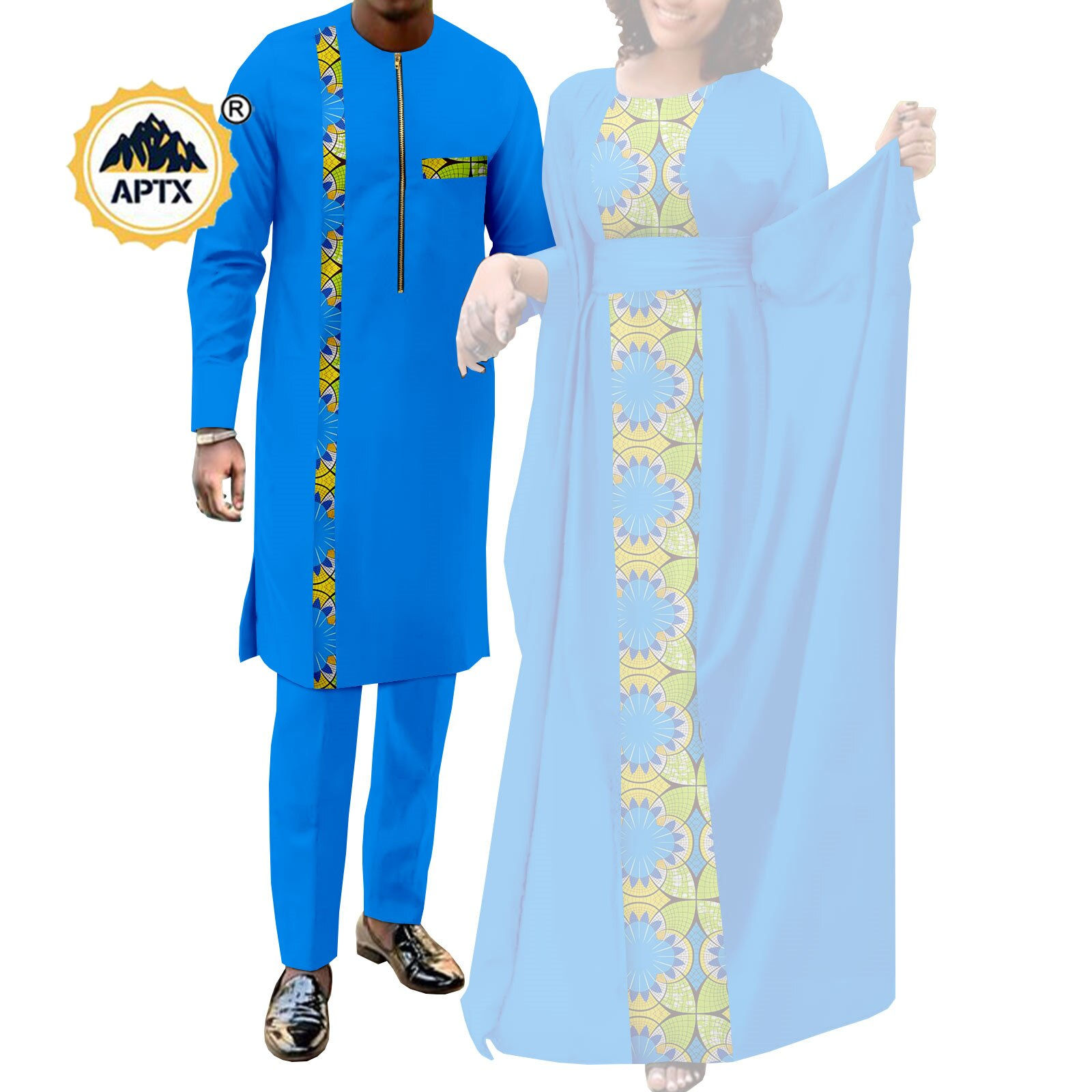 African Clothes for Couples Women Ankara Print Long Dresses Match Men Outfits T