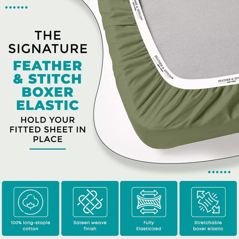 Thumbnail: Feather & Stitch 4 Piece Sheet Set 100% Cotton Sheets 400 Thread Count 17 Inch 