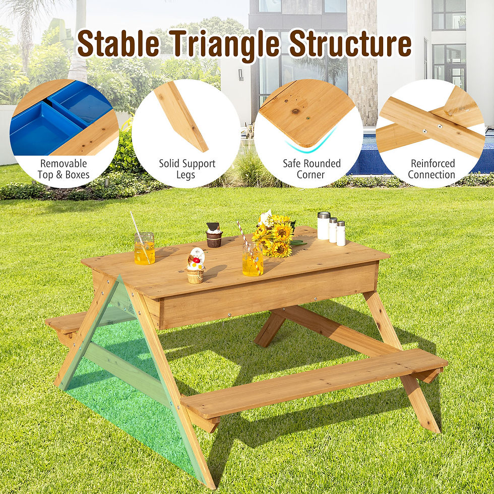 Thumbnail: Infans 3-in-1 Kids Picnic Table Wooden Outdoor Water Sand Table w/ Play Boxes