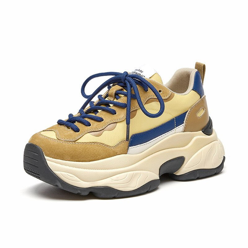 Thumbnail: BeauToday Platform Sneakers Women Suede Leather Patchwork Fabric Round Toe Mixe