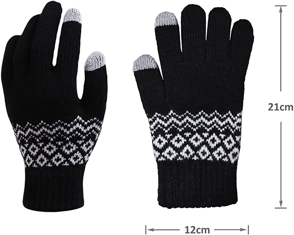Thumbnail: NLAND Unisex Winter Warm Knitted Gloves Wave Pattern Soft Gloves Touchscreen Gl