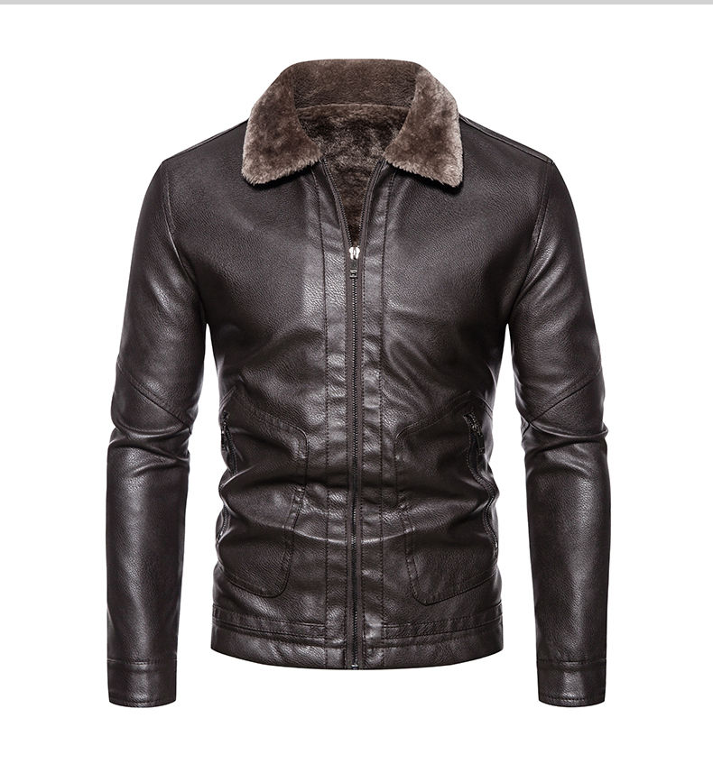 Miniatura: Wholesale Custom Logo Fur Neck Faux Pu Leather Jackets Thicken Winter Men Jacket