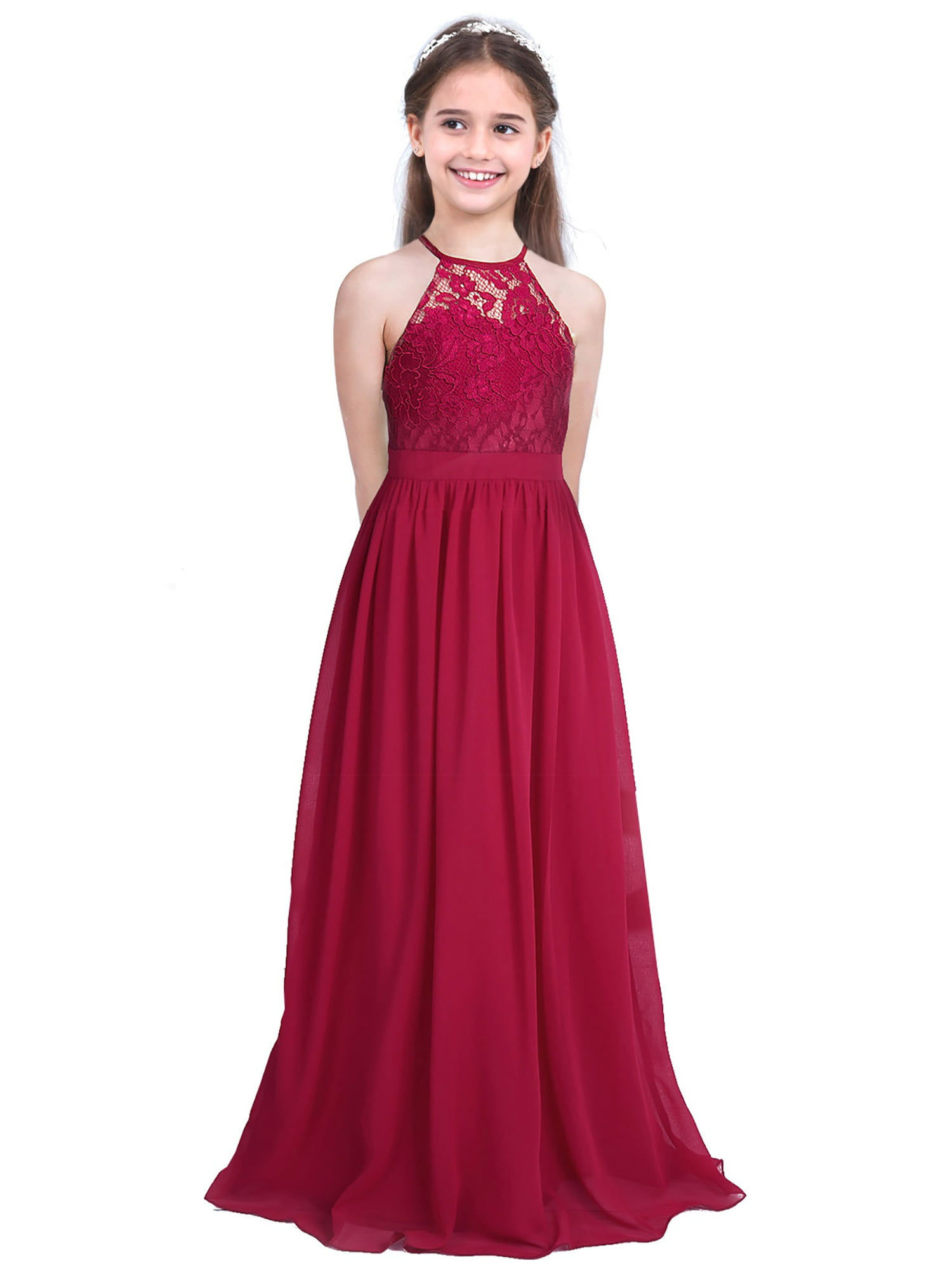 Girls Lace Chiffon Flower Girl Dress for Pageant Wedding Birthday Party