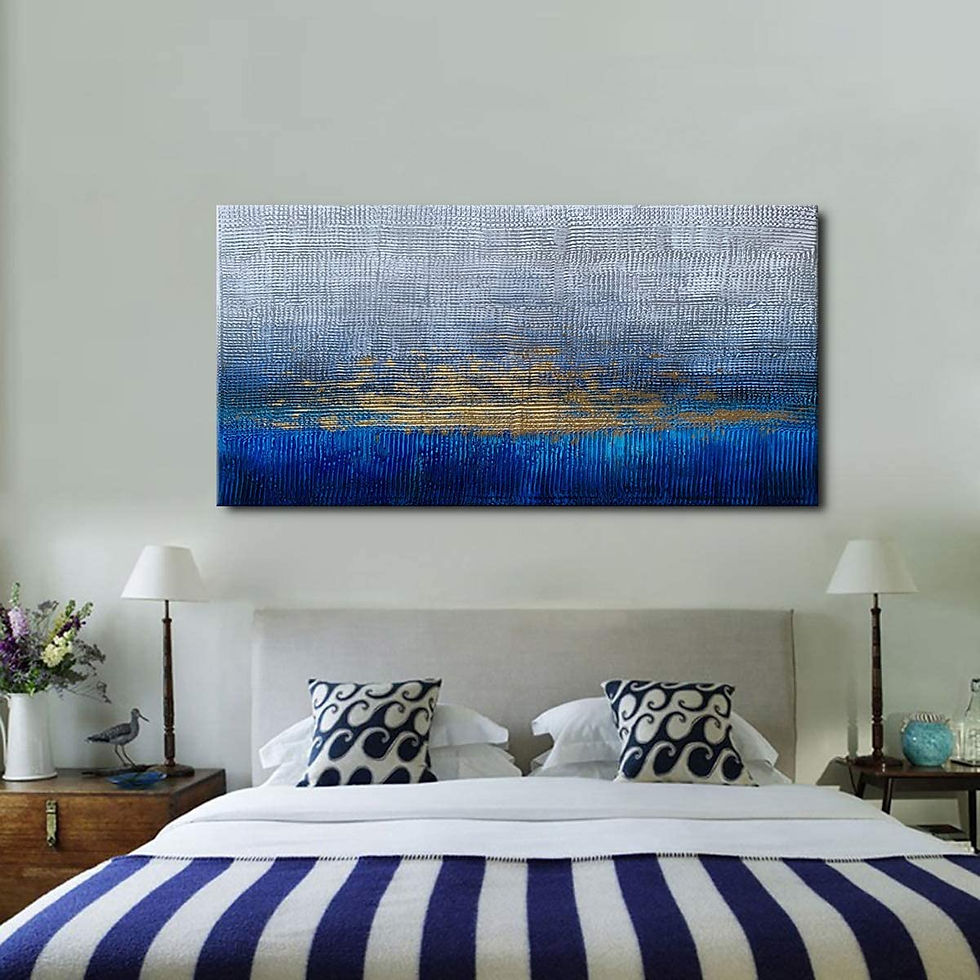 Thumbnail: Handmade Textured Abstract Wall Art Blue Modern Oil Paintings on Canvas for Liv