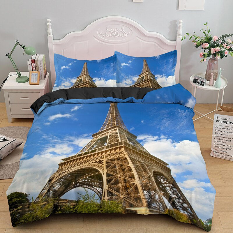 Thumbnail: Eiffel Tower King Queen Duvet Cover Paris Famous Architecture Bedding Set Adult