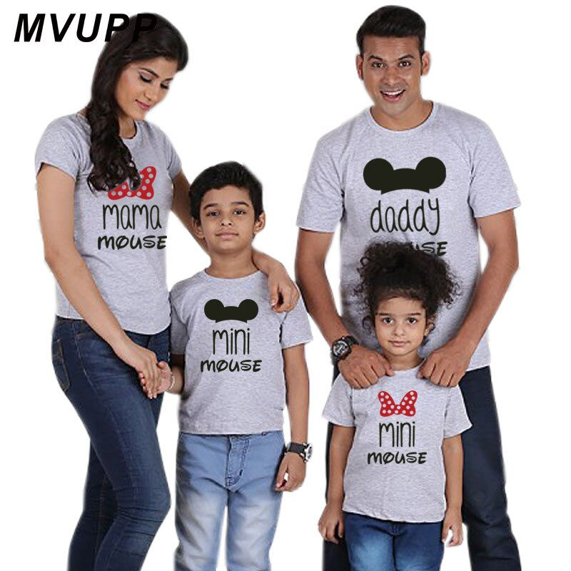 Thumbnail: Casual family matching clothes daddy mama mini mouse mommy and me short tshirt 