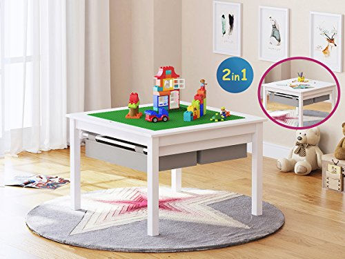 Thumbnail: UTEX 2 in 1 Kids Construction Play Table with Storage Drawers and Built-in Plat