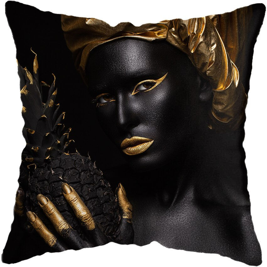 Miniature : 45*45CM Modern Living Room Black Gold African Lady Woman Style Look Art Deco So