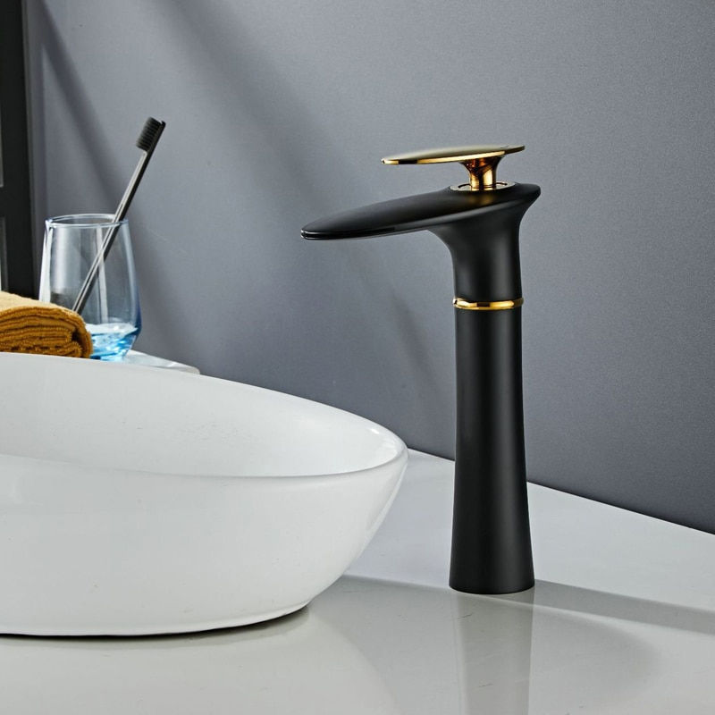 Thumbnail: Waterfall Basin Faucet White Gold Hot Cold Mixer Basin Sink Tap Brass Black Hig