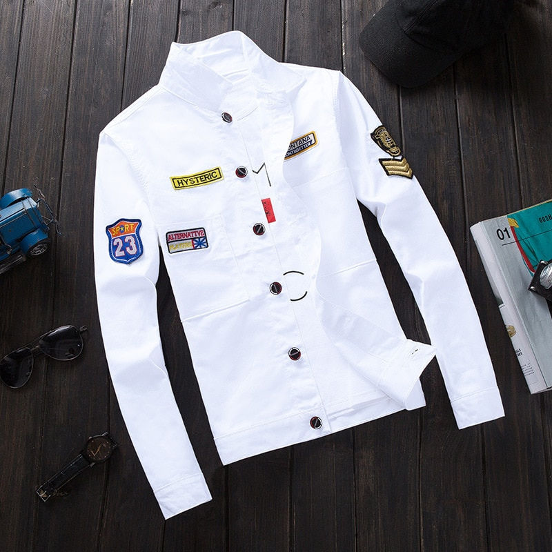 الصورة المصغرة: Spring 2020  Red Pink Black Jeans Jacket Men Slim Streetwear Ripped Denim Jacke
