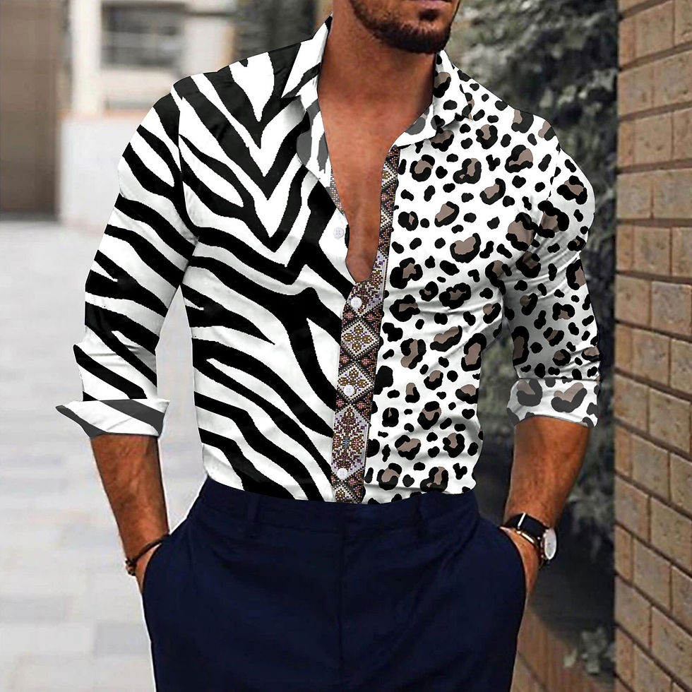 Thumbnail: New Mens Long Sleeve Print Shirts for Mens Social Luxury Man Designer Clothes H