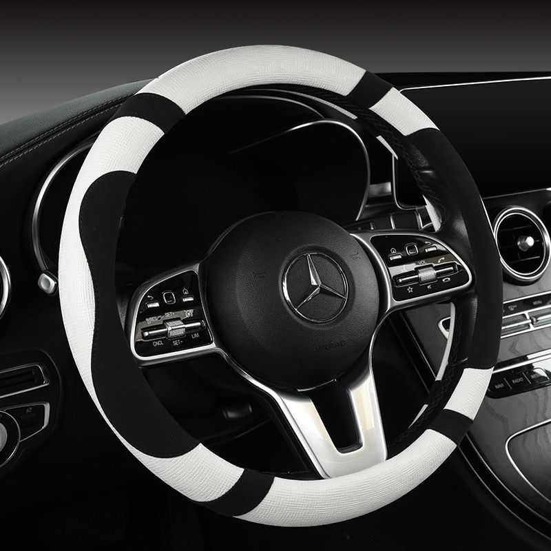 Miniature : Suede Cow Leather Car Steering Wheel Cover For Mercedes Ben AMG 38cm Models A C