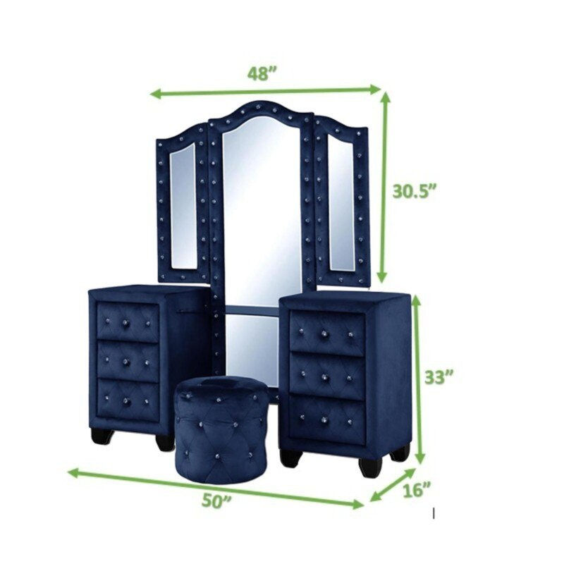 Thumbnail: Nora Queen 6 Pc Vanity Tufted Storage Bedroom Set made with Wood in Blue