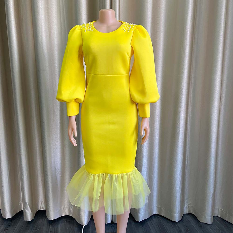 Thumbnail: Puff Sleeve Mesh Patchwork Dinner Dress Bead Dress Evening Dresses