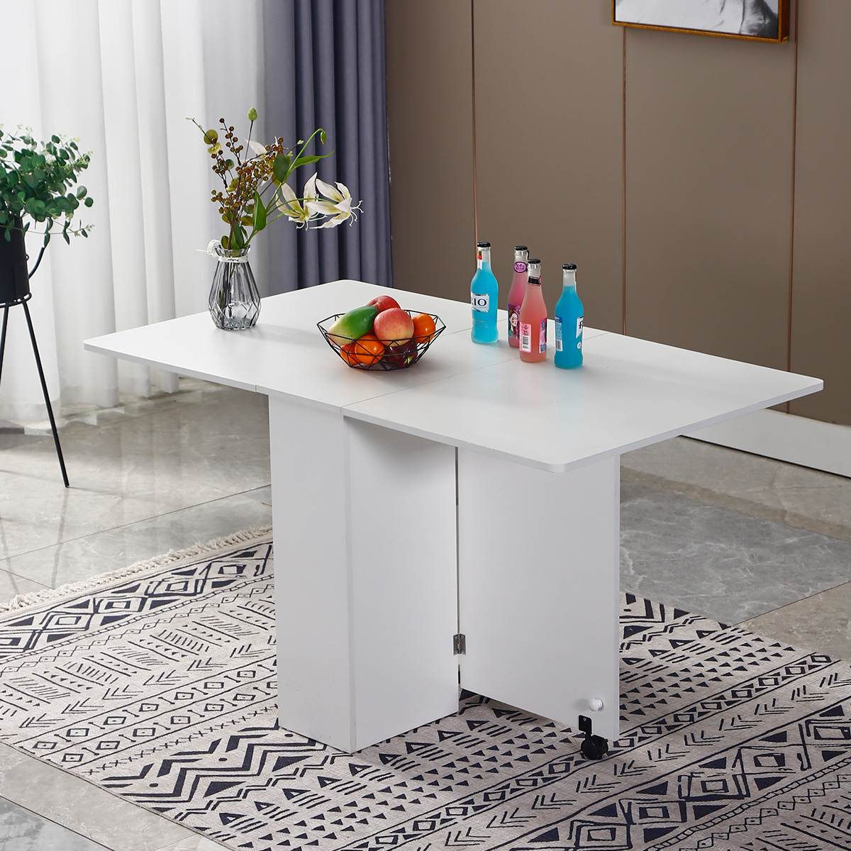 3 in 1 Rolling Dining Table Set Folding Wooden Dining Table Movable Office Tabl