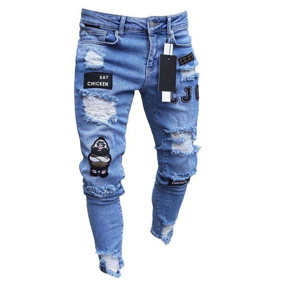 Миниатюра: White Embroidery Jeans Men Cotton Stretchy Ripped Skinny Jeans High Quality Hip