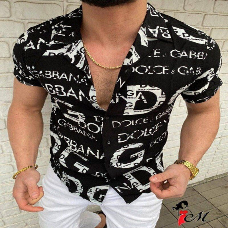 Thumbnail: Summer New Fashion Men's Shirts Digital Printing Lapel Single Breasted Top Casu
