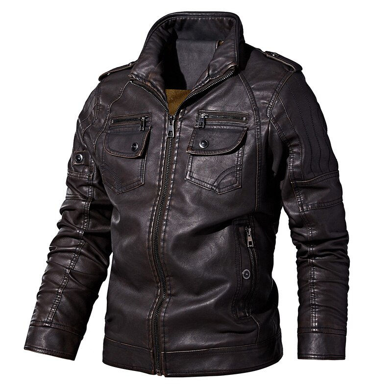 الصورة المصغرة: Men's Leather Motorcycle Biker Leather Windbreaker Genuine Leather Jacket