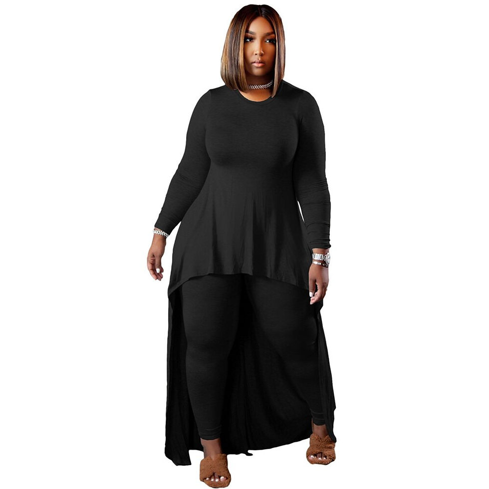 Thumbnail: 5xl 4xl Plus Size for Women Two Piece Sets Round Neck Long Sleeve Irregular Max
