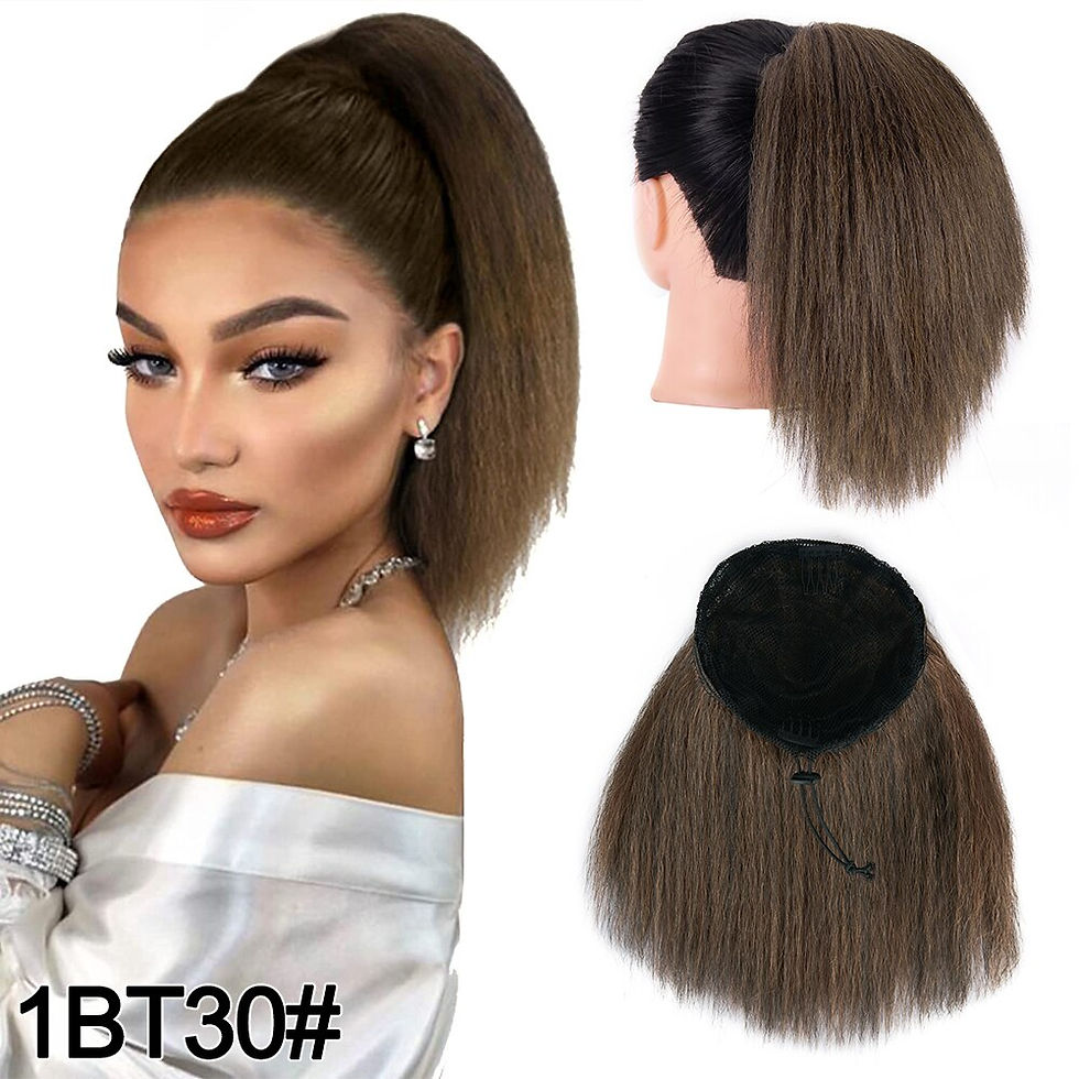 Thumbnail: New Yaki Kinky Straight Drawstring Ponytail 10Inch Natural Hair Ponytail Short 