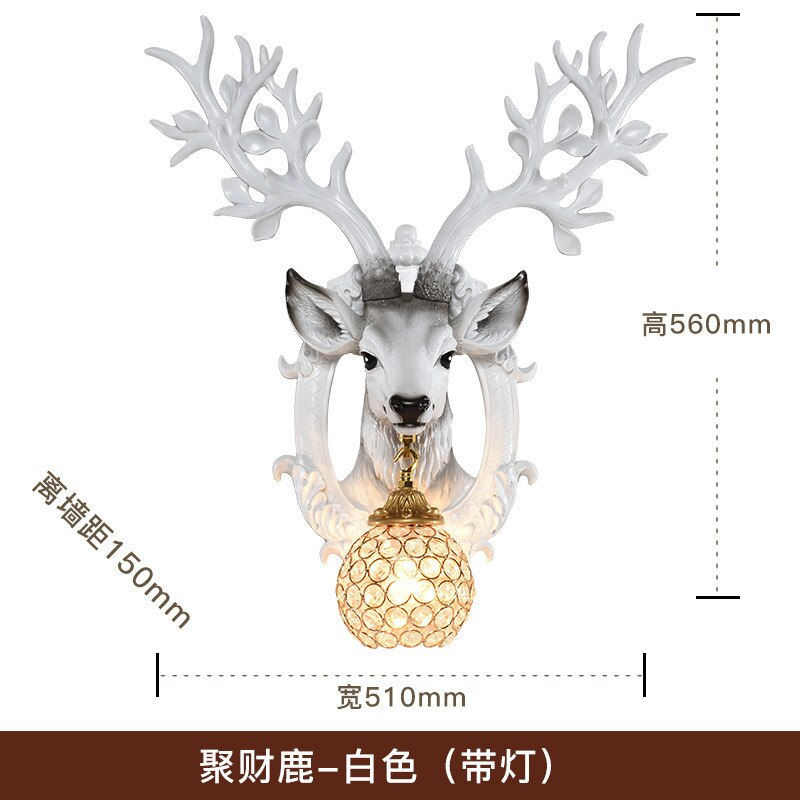 Thumbnail: Vintage Art Deer Head Wall Lamp Nordic Light Luxury Antler Resin Wall Lights Li