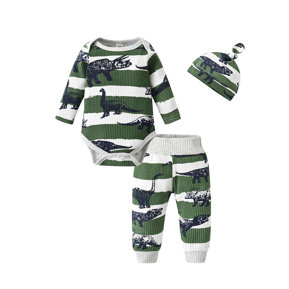 الصورة المصغرة: 3PCS Baby Boy Clothes Set Spring Autumn Knitted V-neck Romper+infant Pants+Cap 