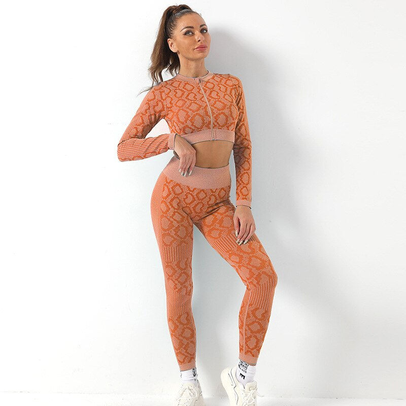 Thumbnail: New Autumn/Winter Leopard Print Yoga Fitness Suit Zipper Sports Long-sleeved Hi