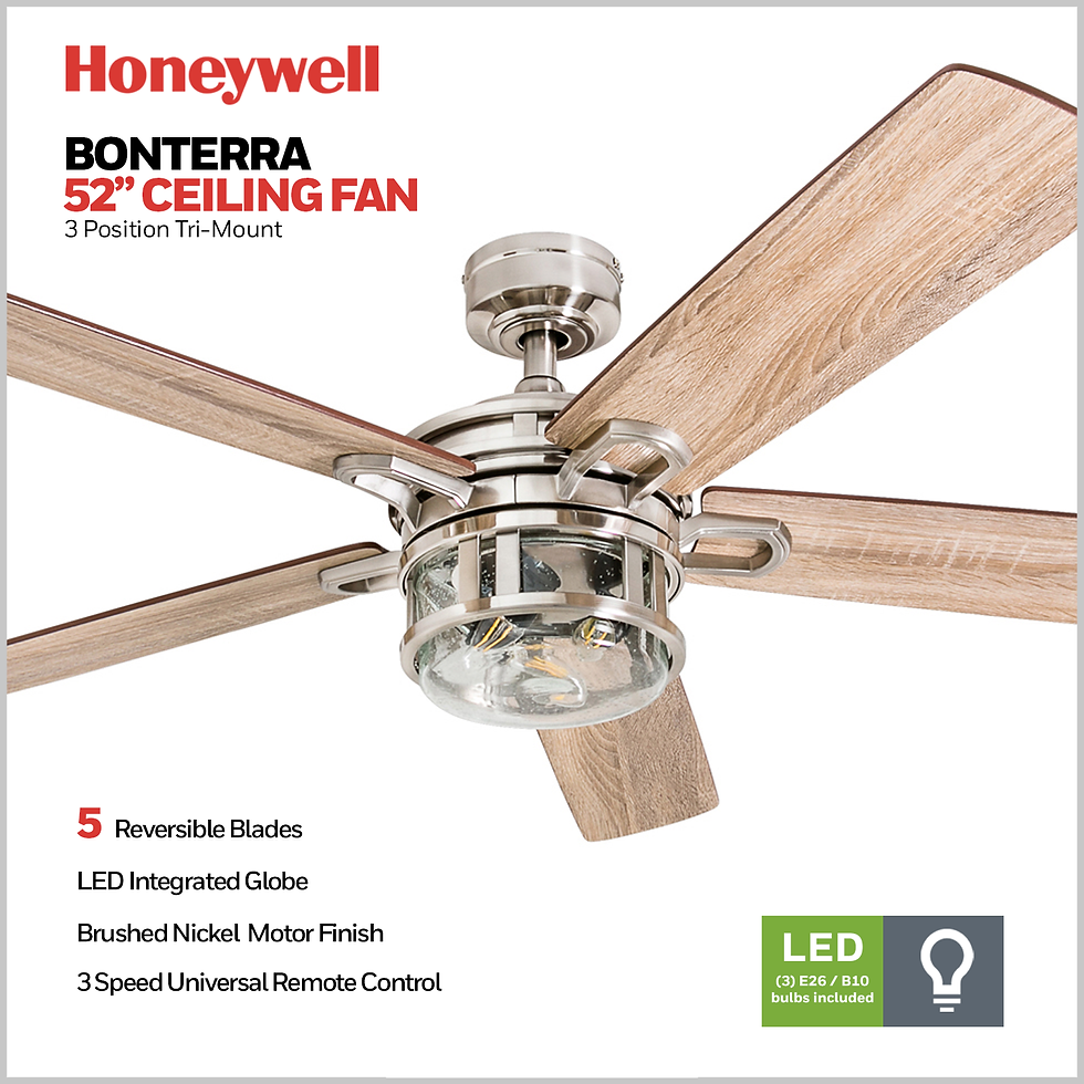 Thumbnail: Honeywell Bontera 52" Craftsman Brushed Nickel LED Remote Control Ceiling Fan