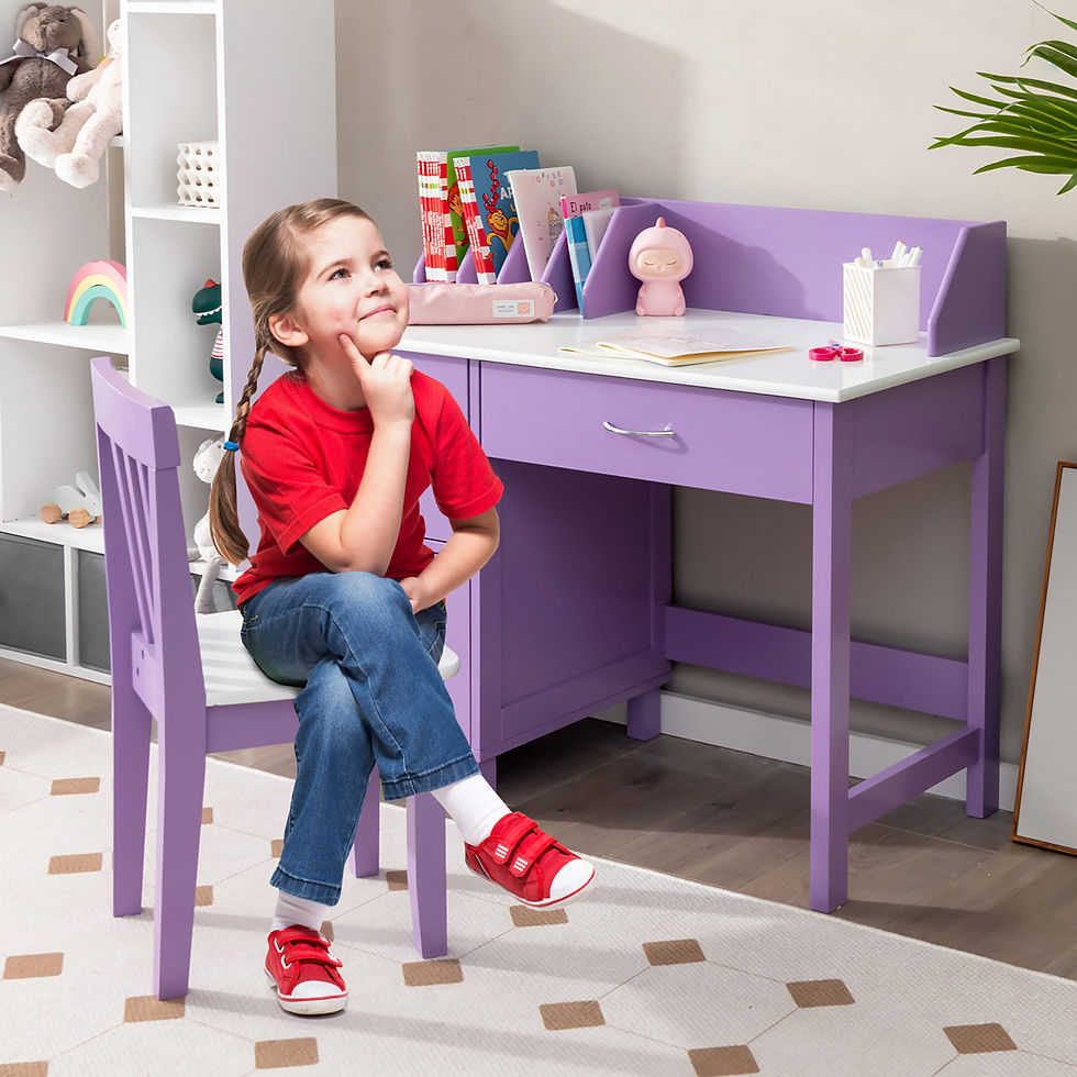 Thumbnail: Costway Kids Wooden Study Desk & Chair Writing Table with Drawer Storage Cabinet