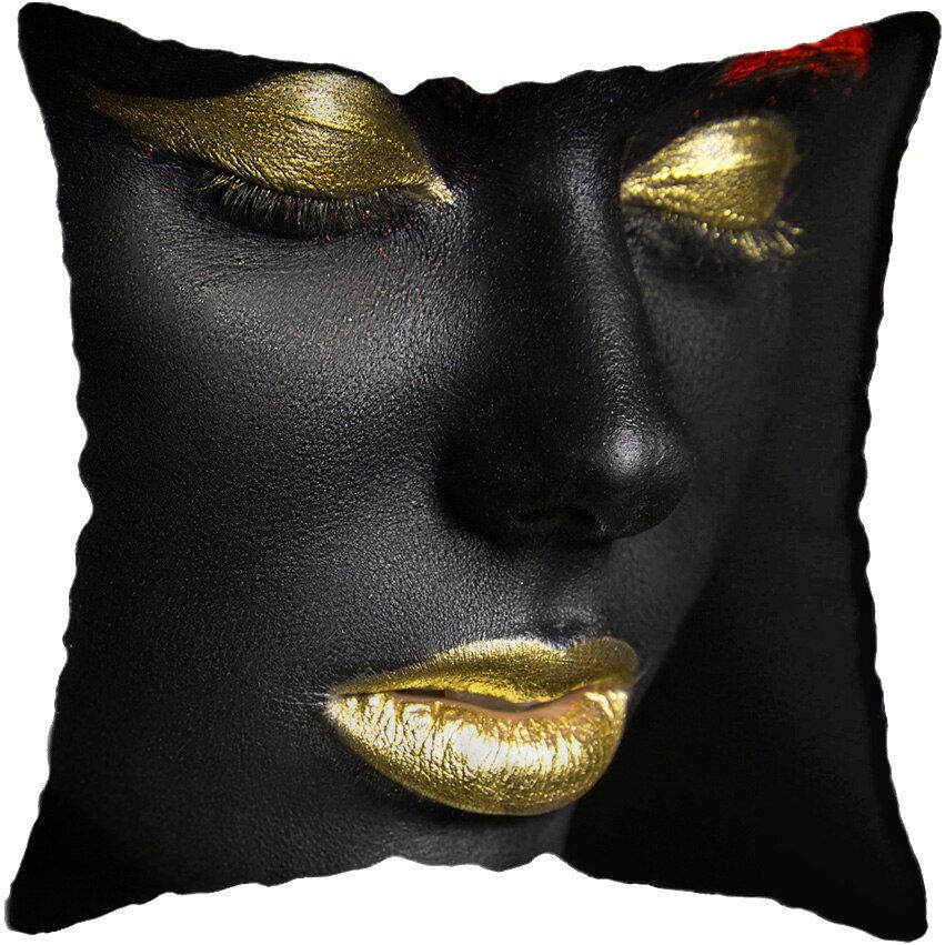 Miniature : 45*45CM Modern Living Room Black Gold African Lady Woman Style Look Art Deco So