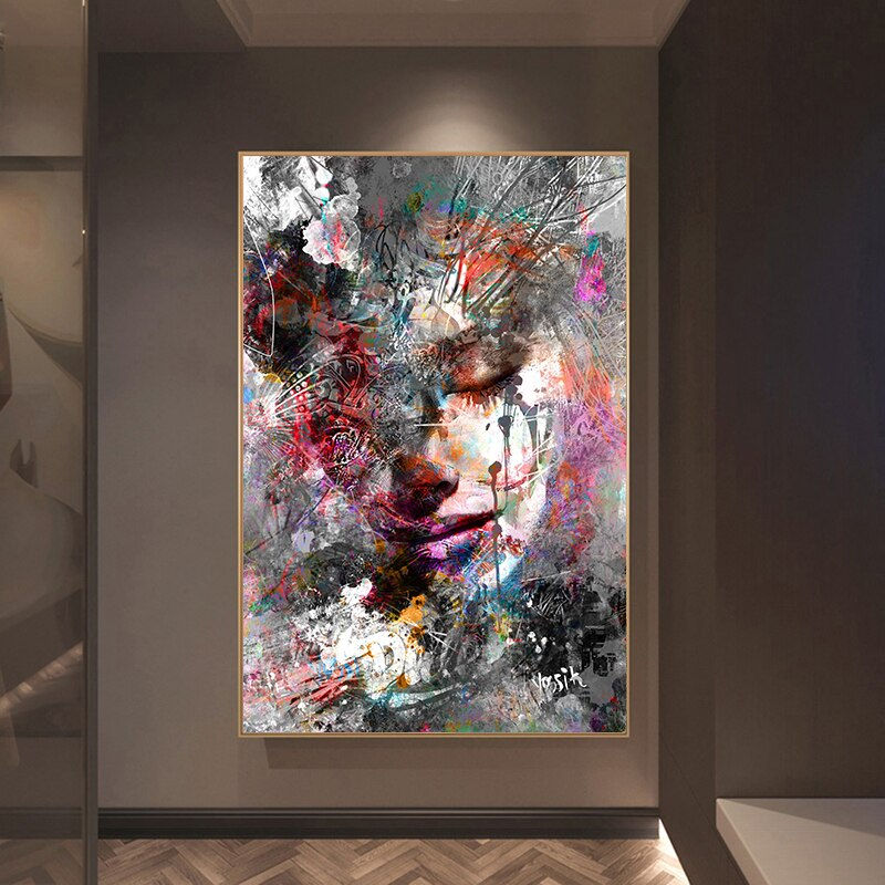 Thumbnail: Graffiti Art Abstract Girl Canvas Paintings Prints Wall Art Posters and Prints 