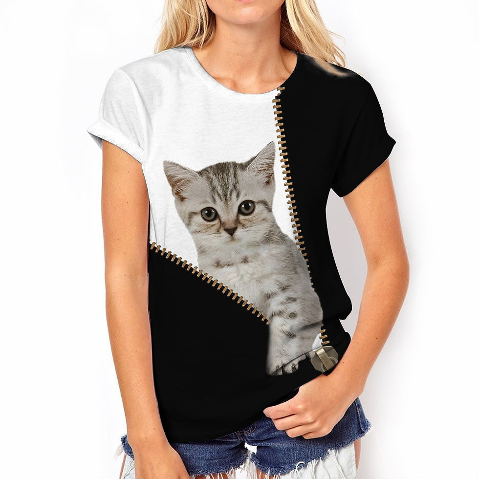 Thumbnail: 3D Funny Cat Print T Shirt For Women's Trendy Girl Style O-neck Tops Street Har