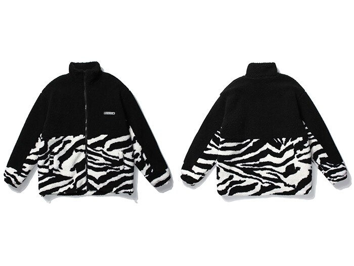 Thumbnail: Zebra Pattern Men Women Streetwear Pocket Decoration Winter Jacket