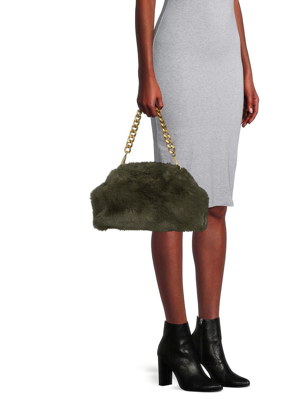 الصورة المصغرة: Scoop Women's Faux Fur Clutch with Chain Handle, Green